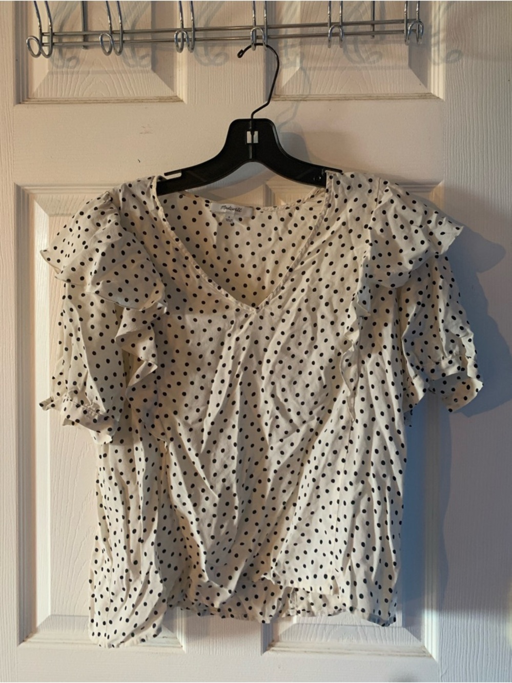 Madewell Cream Polka Dot Ruffle-Sleeve Blouse
